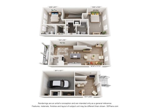 Floor plan for 2 beds, 2.5 baths, 1449 sqft